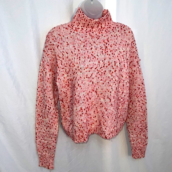 LC Lauren Conrad Pink & Red Confetti Mock Neck Cropped Sweater Size Small - Picture 1 of 10